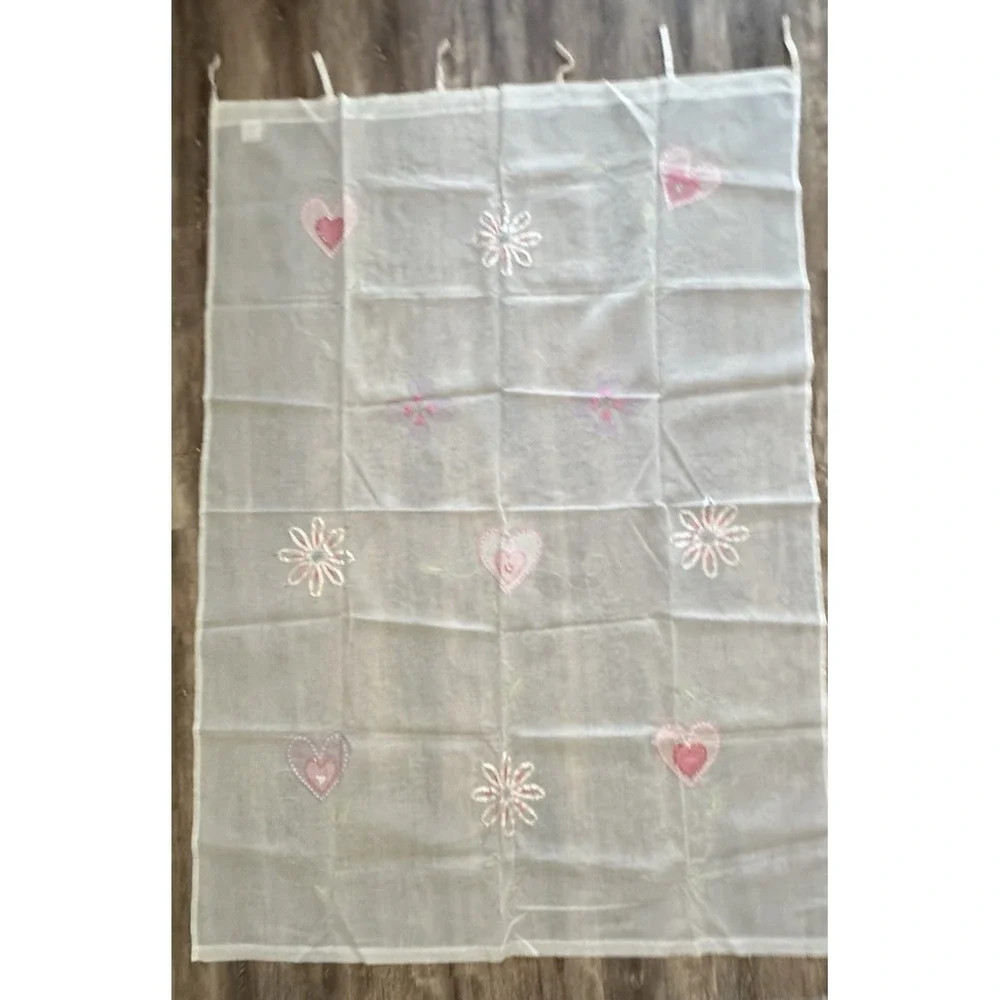 Pottery Barn Kids Sheer Curtain Panel Applique Flowers Pink 44x84 Tab Top Cotton